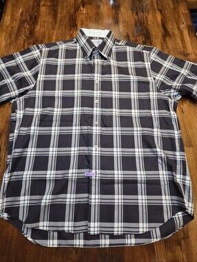 Paul Frederick 100% Cotton Non Iron Short Sleeve Button Down Checked Shirt